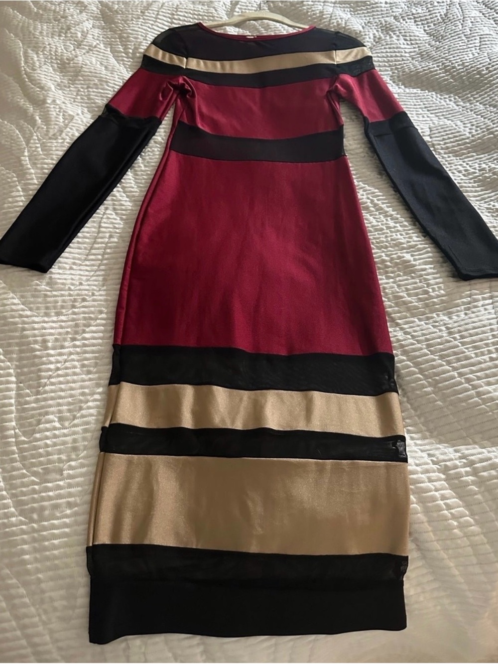 Women's Colorblock Bodycon Midi Dress - Red, Black & Gold